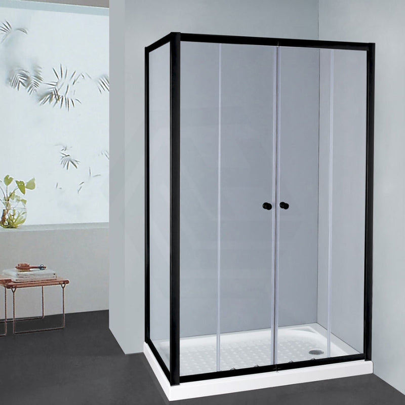 From 1400 To 2250Mm L Shape Shower Screen Semi-Frameless Double Sliding Door Matt Black Fittings 6Mm