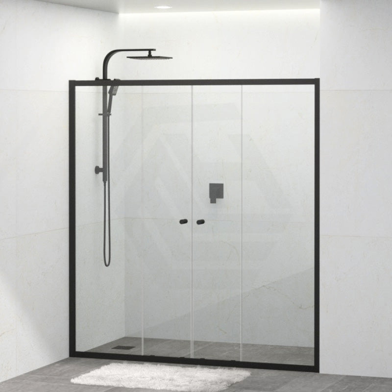 Tempered Glass Semi-frameless Shower Screen Wall To Wall Sliding Black