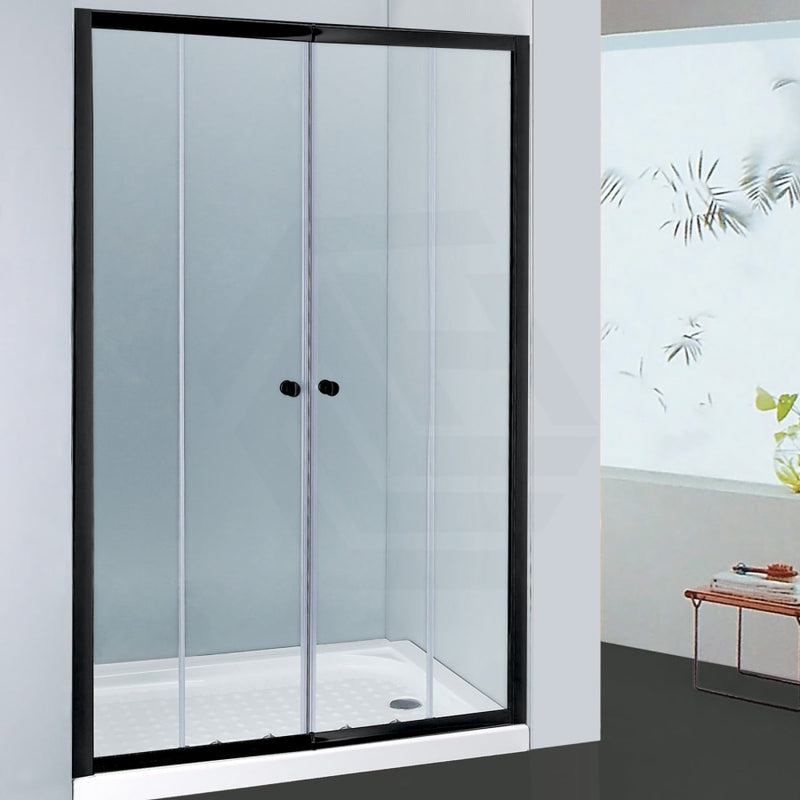 From 1400 To 2250Mm Wall Shower Screen Double Sliding Black Semi-Frameless Fittings Tempered Glass