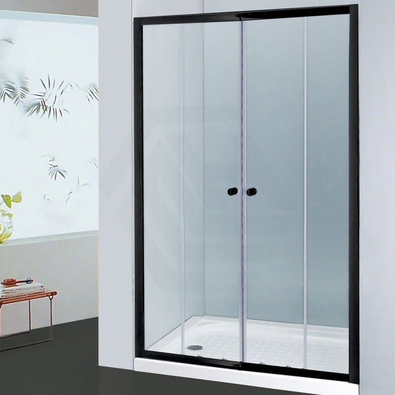 From 1400 To 2250Mm Wall Shower Screen Double Sliding Black Semi-Frameless Fittings Tempered Glass