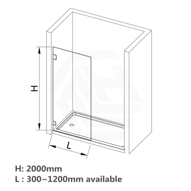 From 300 To 1200X2000Mm Frameless Walk In Shower Screen Single Fixed Panel Matt Black Brackets 10Mm