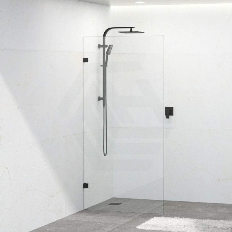 Tempered Glass Frameless Walk In Shower Screen Fixed Panel Matt Black 300-1200mm