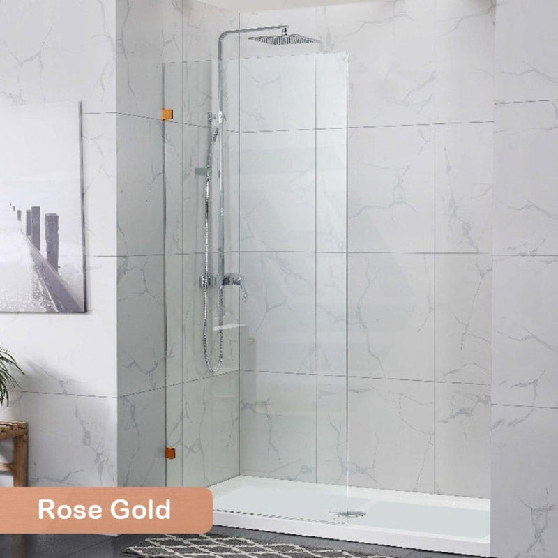 From 300 To 1200X2000Mm Frameless Walk In Shower Screen Single Fixed Panel Rose Gold Brackets 10Mm