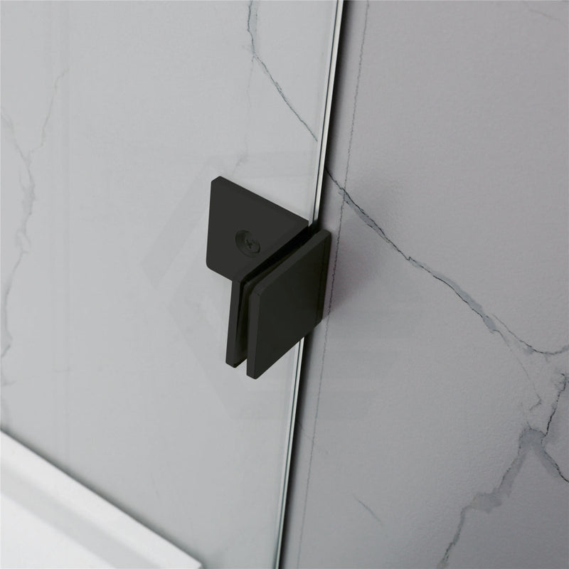 From 800Mm To 1200Mm Square Shower Screen Pivot Door With Return Panel Black Frameless 10Mm Glass