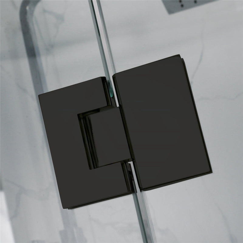 From 800Mm To 1200Mm Square Shower Screen Pivot Door With Return Panel Black Frameless 10Mm Glass