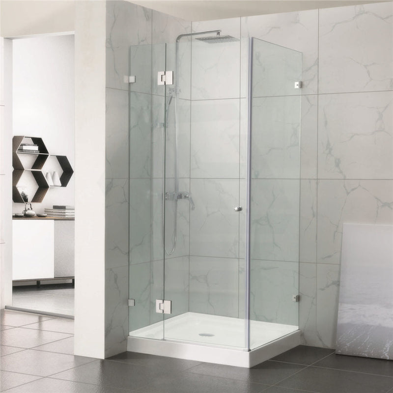 From 800Mm To 1200Mm Square Shower Screen Pivot Door With Return Panel Chrome Frameless 10Mm Glass