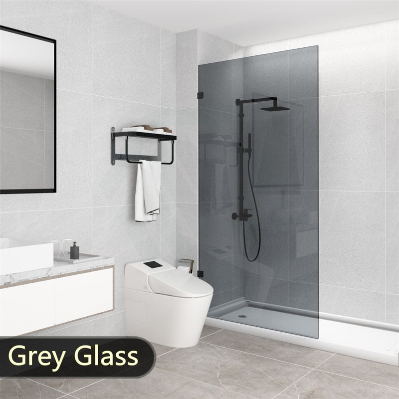 From 900 To 1200X2000Mm Grey Glass Black Bracket Frameless Shower Screen Single Door Fixed Panel