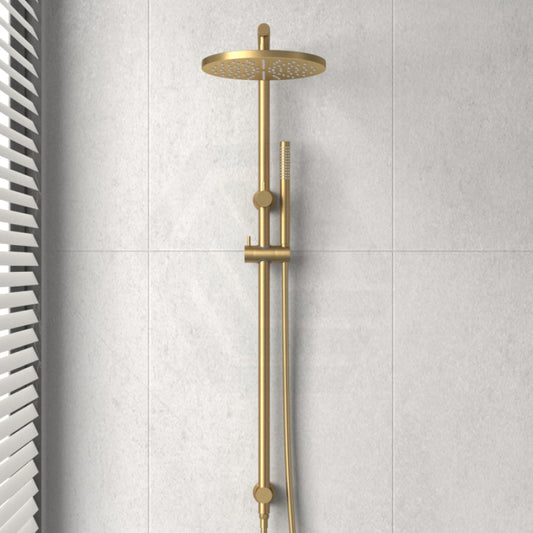 G#1(Gold) Norico 10 Inch 250Mm Round Brushed Gold Twin Shower Station Top Inlet Brushd Showers