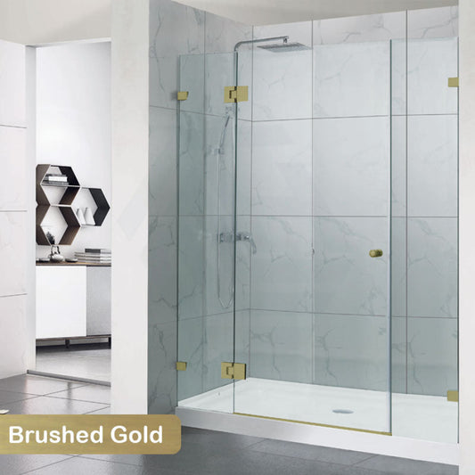 1090-2600Mm 3 Panels Wall To Shower Screen Frameless 10Mm Glass Brushed Gold Fittings