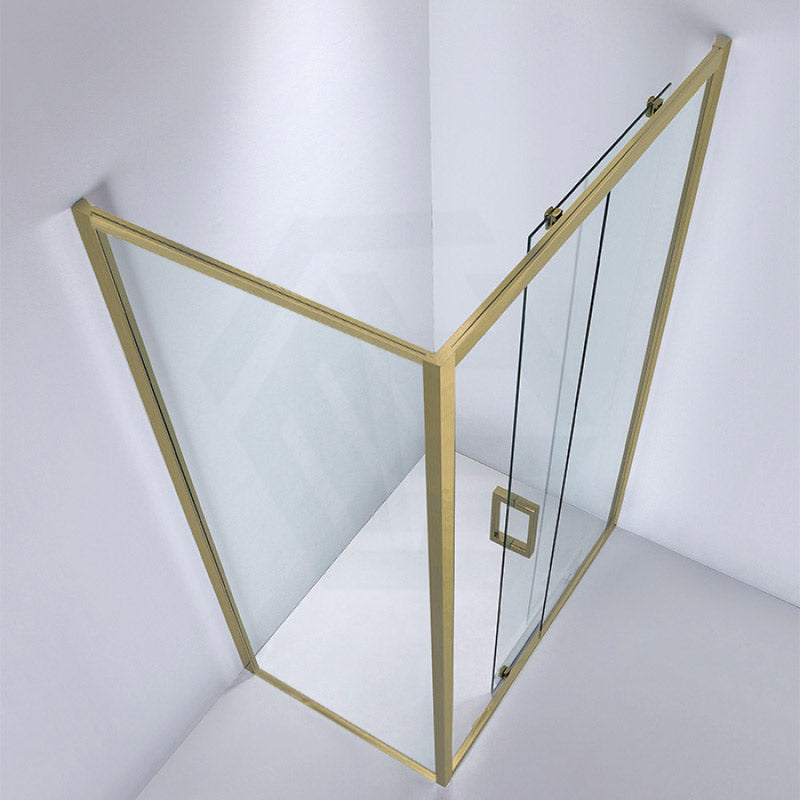 1100-1750X1900Mm L Shape Shower Screen Sliding Door Brushed Gold Semi-Frameless 6Mm Glass With