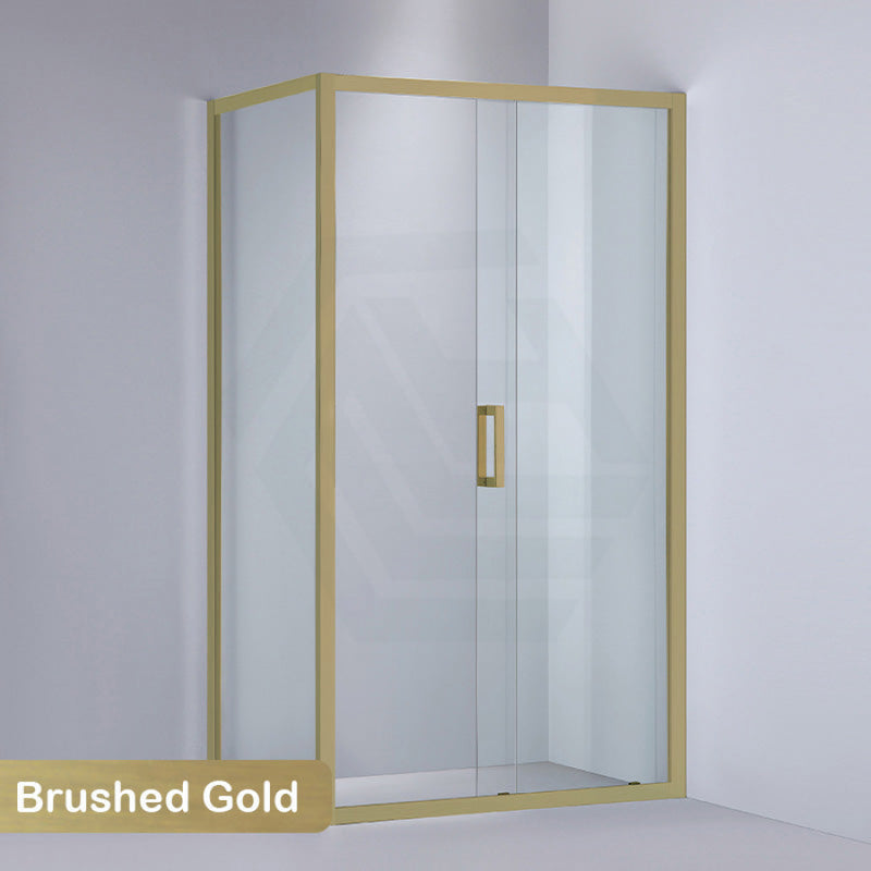 1100-1750X1900Mm L Shape Shower Screen Sliding Door Brushed Gold Semi-Frameless 6Mm Glass With