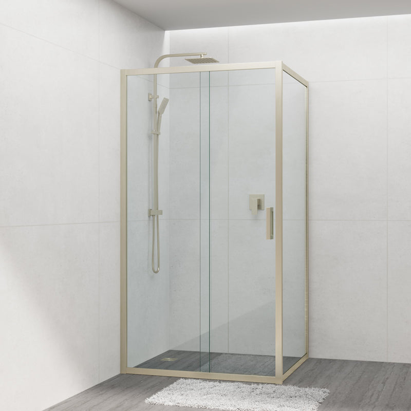Shower Screen Semi-frameless Sliding L Shape Brushed Gold