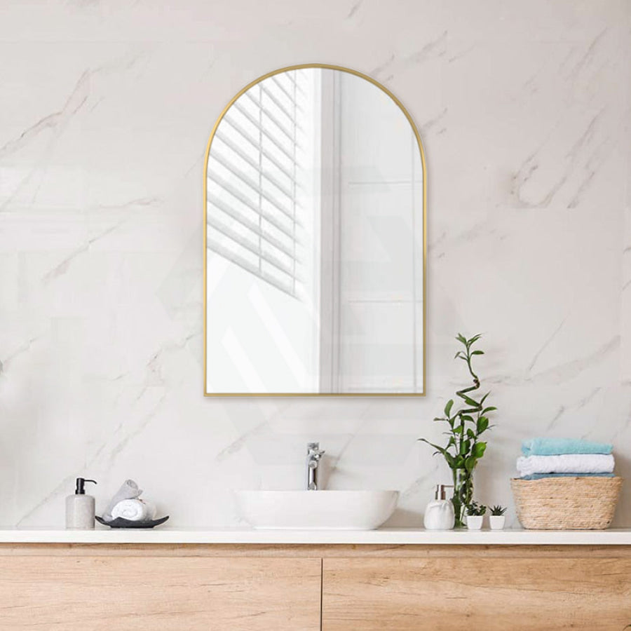 G#1(Gold) 600X900X35Mm Bathroom Yellow Gold Framed Arch Mirror Wall Mounted Mirrors