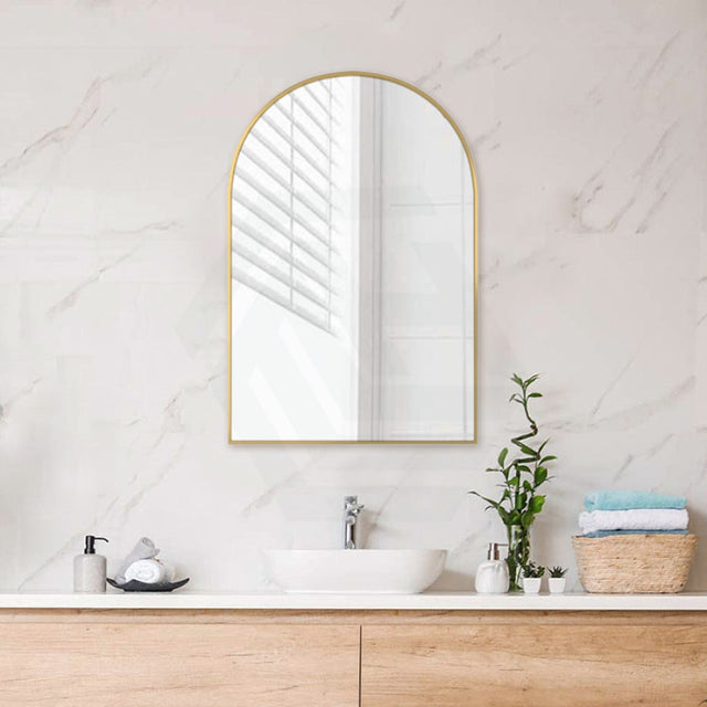 G#1(Gold) 600X900X35Mm Bathroom Yellow Gold Framed Arch Mirror Wall Mounted Mirrors