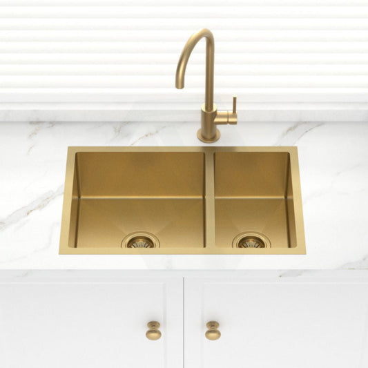 Stainless Steel Kitchen Sink Double Bowls 710mm Brushed Gold