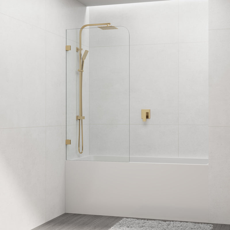 Tempered Glass Frameless Bathtub Shower Screen Fixed Panel Brushed Gold 750-900mm