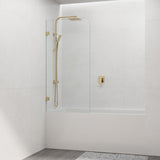 Tempered Glass Frameless Bathtub Shower Screen Fixed Panel Brushed Gold 750-900mm