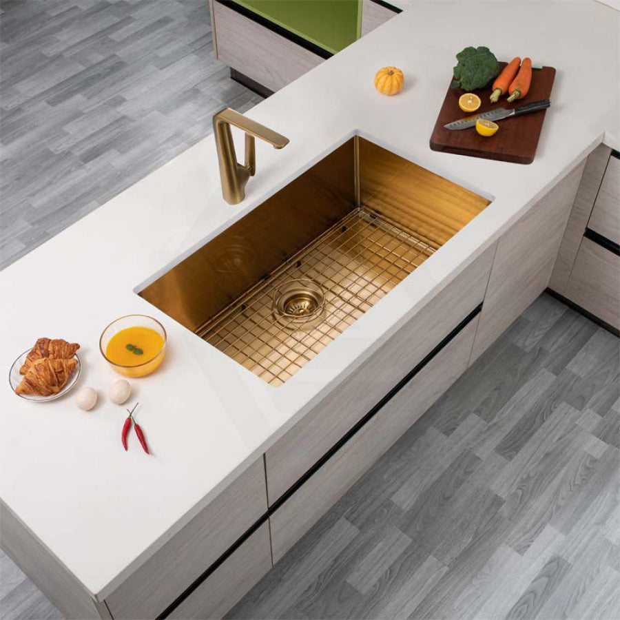 762X457X254mm Brushed Gold Pvd Single Bowl Kitchen Sink Top/undermount