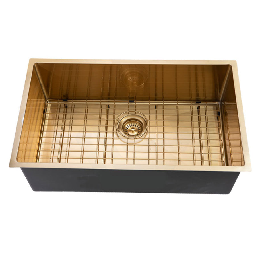 762X457X254mm Brushed Gold Pvd Single Bowl Kitchen Sink Top/undermount