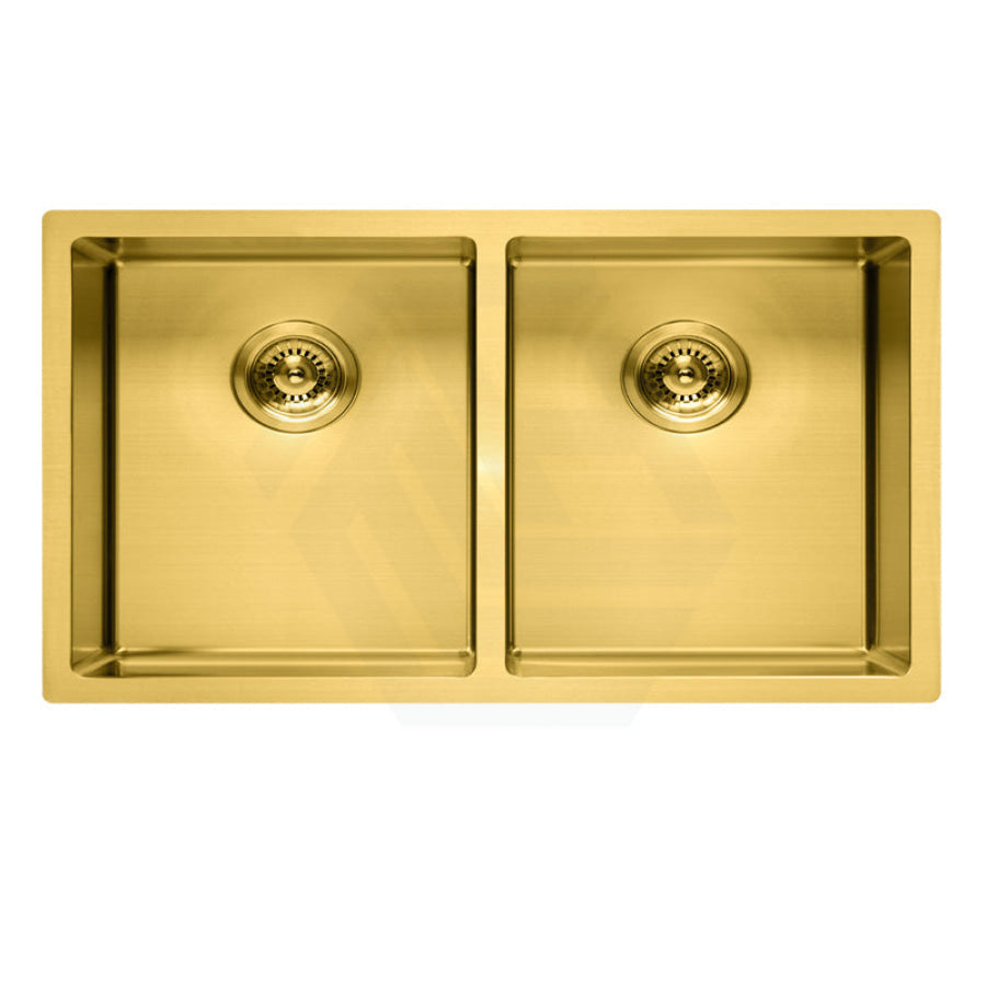 770X450X215mm Brushed Gold Pvd 1.2Mm Handmade Top/undermount Double Bowls Kitchen Sink
