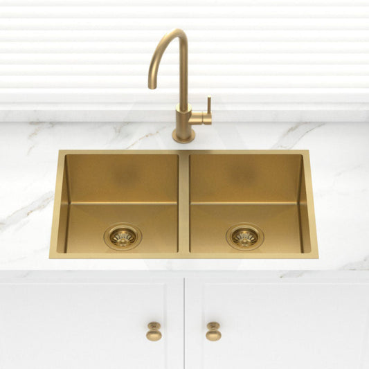Stainless Steel Kitchen Sink Double Bowls 770mm Brushed Gold