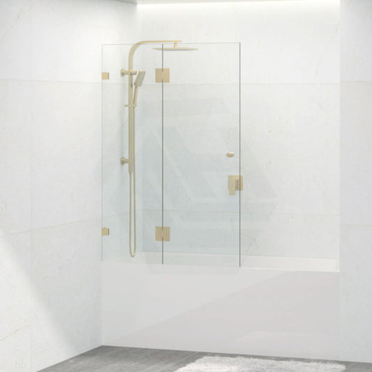 Tempered Glass Frameless Bathtub Shower Screen Swing Panel Brushed Gold