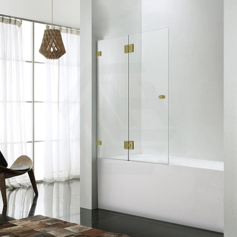 850/1000X1500Mm Fixed & Swing Bathtub Shower Screen 10Mm Tempered Glass Frameless Panel Brushed Gold