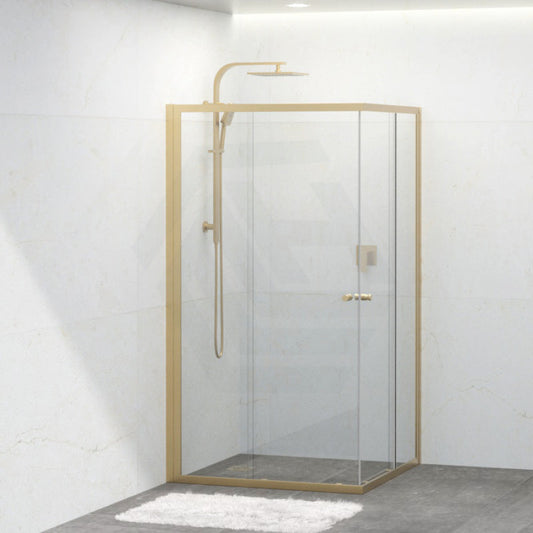 850-1000Mm Square / Rectangle Shower Screen Brushed Gold Semi-Frameless Double Sliding 6Mm Glass