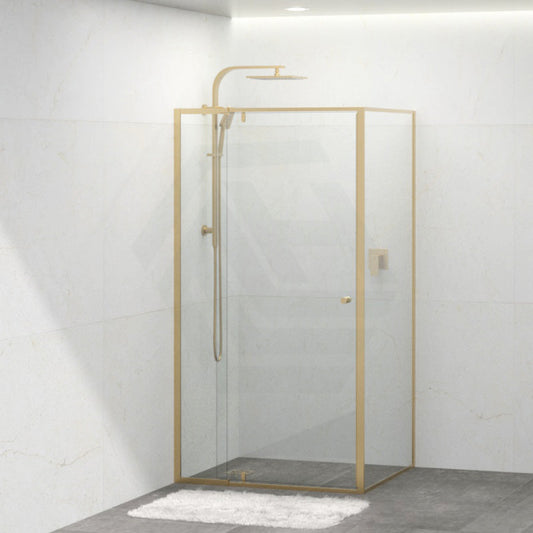 Semi-frameless Shower Screen L Shape Pivotal Door Brushed Gold
