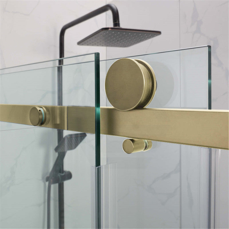 870-1180X2000Mm Wall To Sliding Shower Screen Frameless Brushed Gold Stainless Steel Square Rail