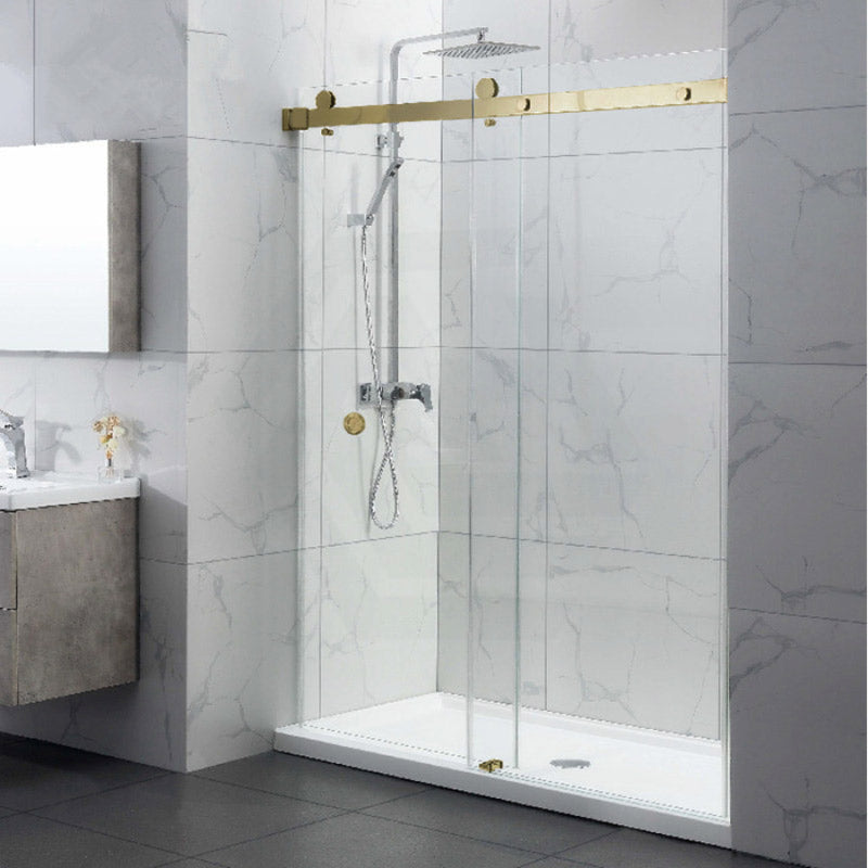 870-1180X2000Mm Wall To Sliding Shower Screen Frameless Brushed Gold Stainless Steel Square Rail