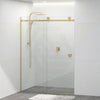 Tempered Glass Wall To Wall Sliding Shower Screen Frameless Round Handle Brushed Gold