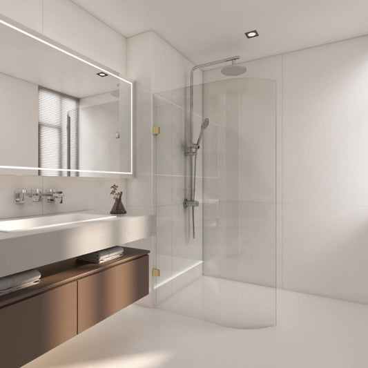 900/1000/1100X2100Mm Frameless Edge Curved Shower Screen Single Door Fixed Panel 10Mm Glass Brushed