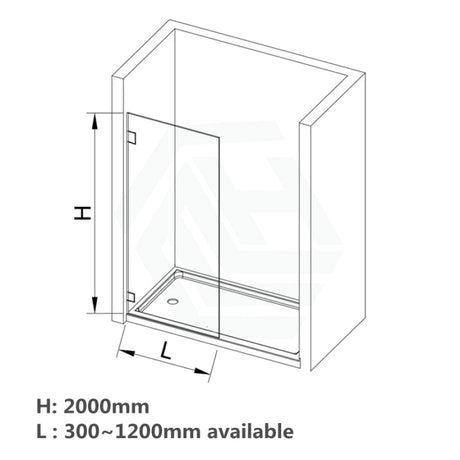 From 300 To 1200X2000Mm Frameless Walk In Shower Screen Single Fixed Panel Brushed Gold Brackets