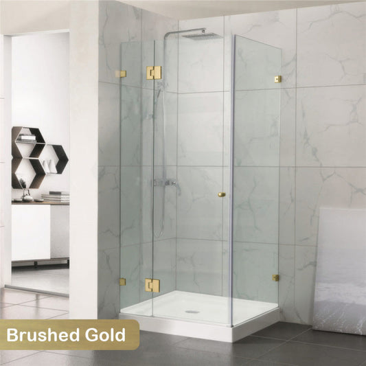 From 800Mm To 1200Mm Square Shower Screen Pivot Door With Return Panel Brushed Gold Frameless 10Mm