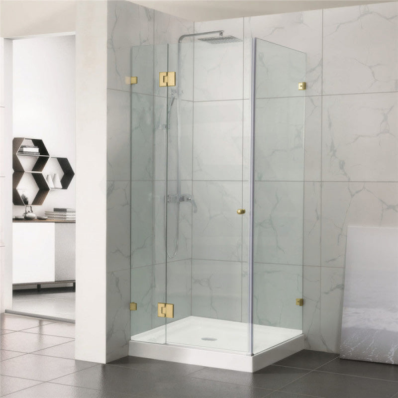 From 800Mm To 1200Mm Square Shower Screen Pivot Door With Return Panel Brushed Gold Frameless 10Mm