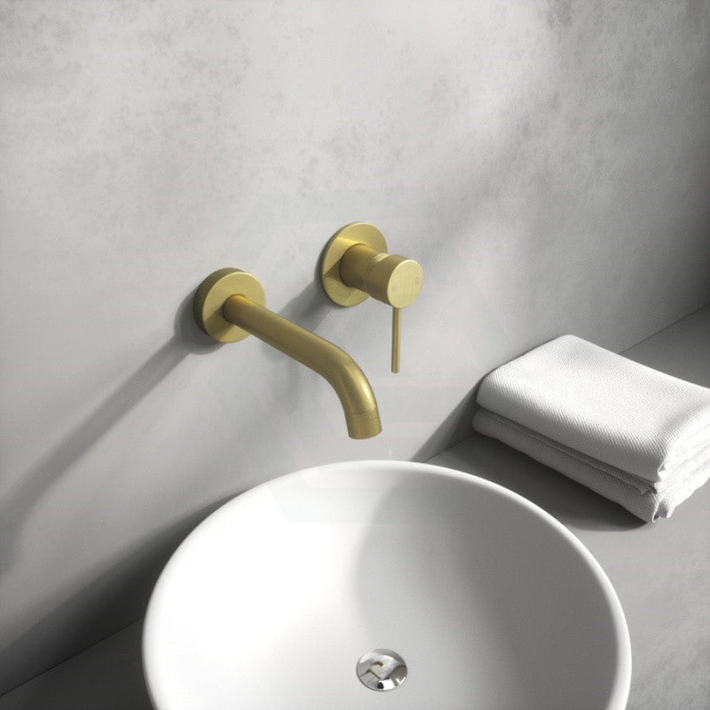 Norico Brushed Yellow Gold Solid Brass Wall Tap Set With Mixer For Bathtub And Basin