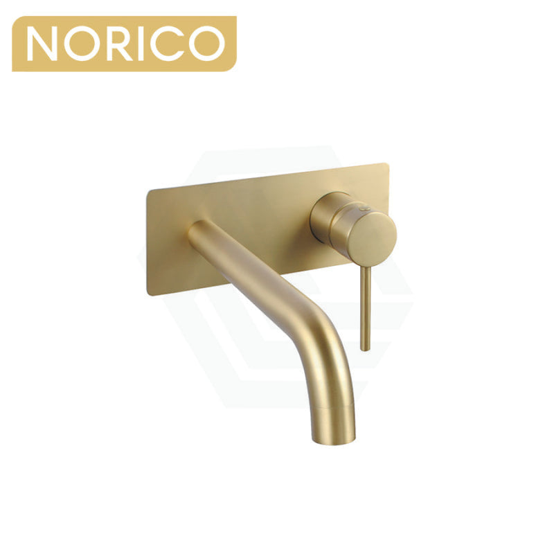 Wall Mixer With Spout Round Solid Brass Brushed Yellow Gold