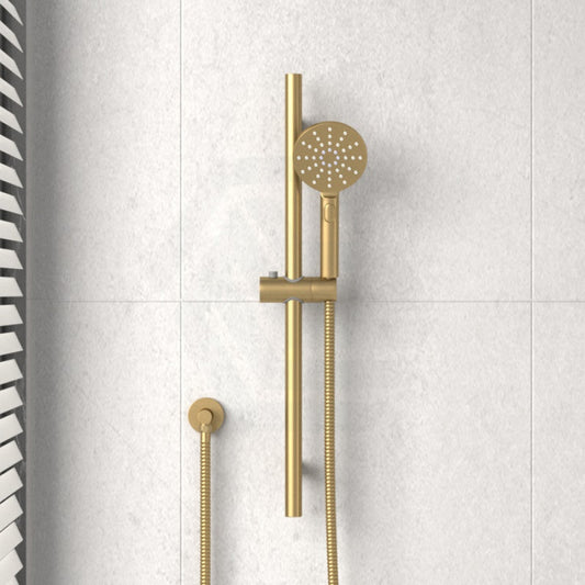 G#1(Gold) Norico Round Brushed Gold Shower Rail With 3 Mode Handheld Set