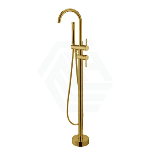 G#1(Gold) Norico Round Floor Mounted Bath Mixer Handheld Solid Brass Brushed Gold Mixers