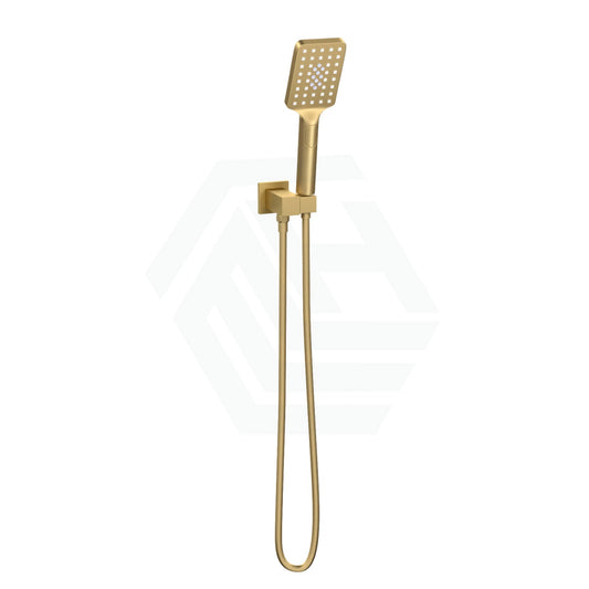 G#1(Gold) Norico Square Brushed Gold 3 Functions Handheld Shower With Wall Bracket Set Rail
