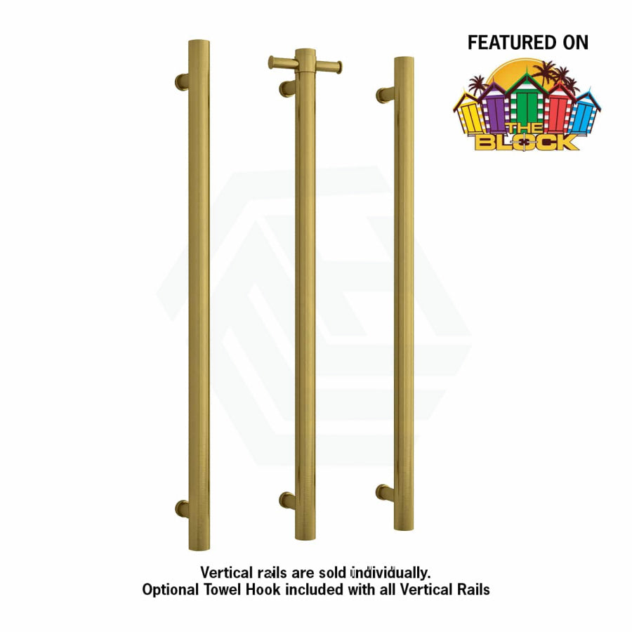G#5(Gold) Thermogroup 900Mm Brushed Gold Straight Round Vertical Single Heated Towel Rail Rails