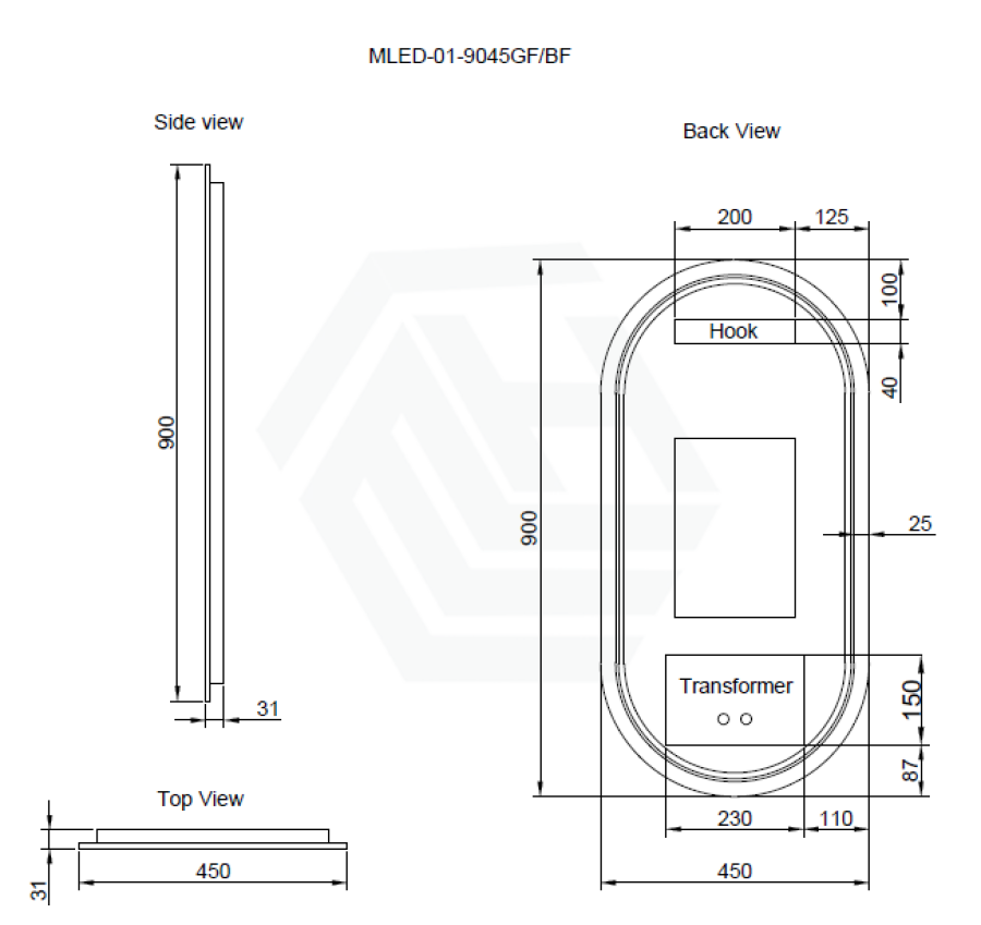 G#2(Gold) 450/600/900/1200Mm Oval Gold Framed Led Mirror Touch Sensor Horizontal/Vertical