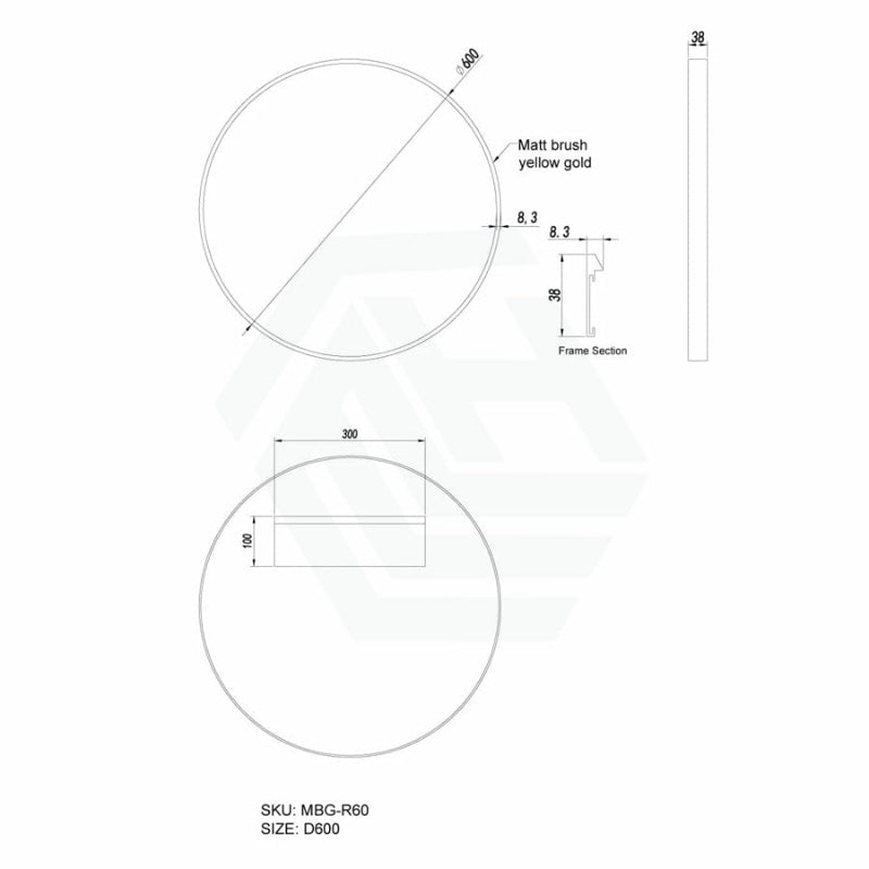 G#2(Gold) 600/700/800Mm Bathroom Brushed Gold Framed Round Mirror Wall Mounted 600X600Mm Mirrors