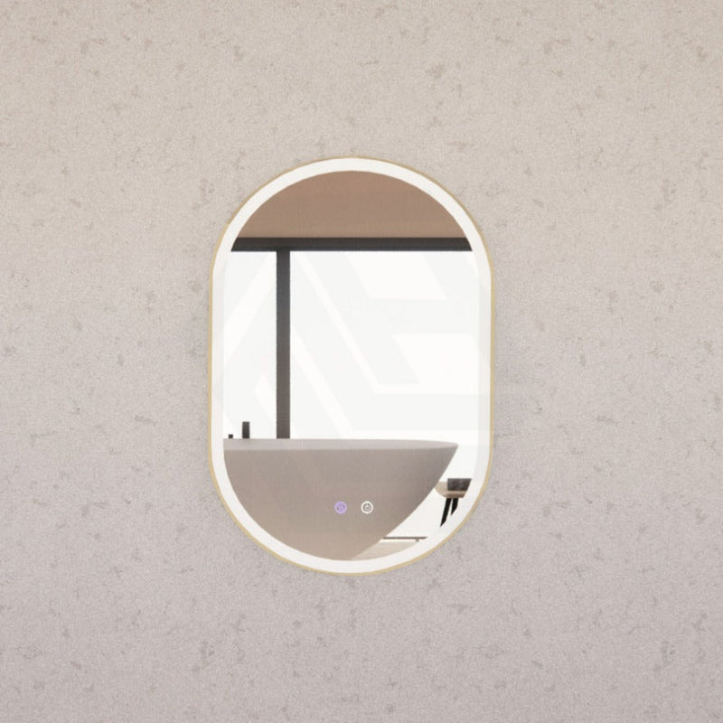 600/900/1200Mm Oval Gold Framed Led Mirror Touch Sensor Horizontal/Vertical Installation Mirrors