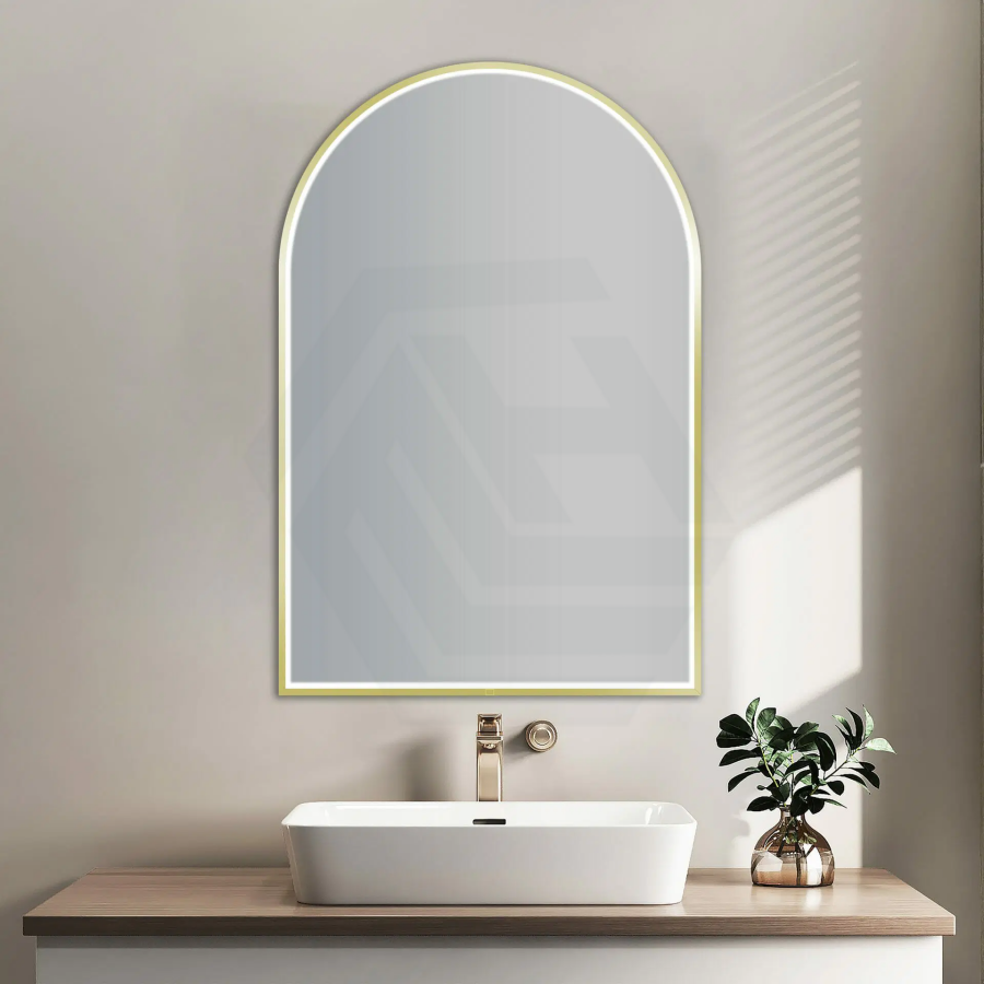 G#2(Gold) 600X900Mm Arch Led Brushed Gold Framed Mirror Touch Switch Vertical Or Horizontal Mirrors