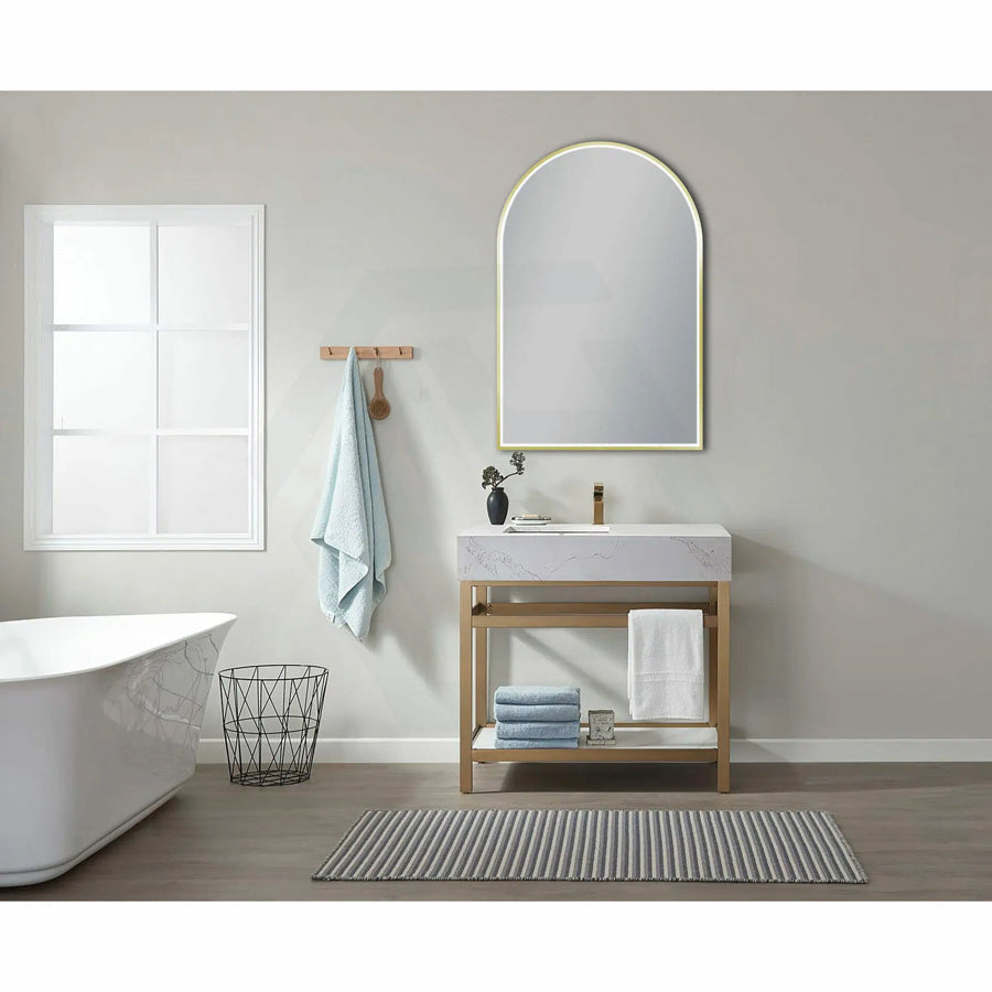 G#2(Gold) 600X900Mm Arch Led Brushed Gold Framed Mirror Touch Switch Vertical Or Horizontal Mirrors