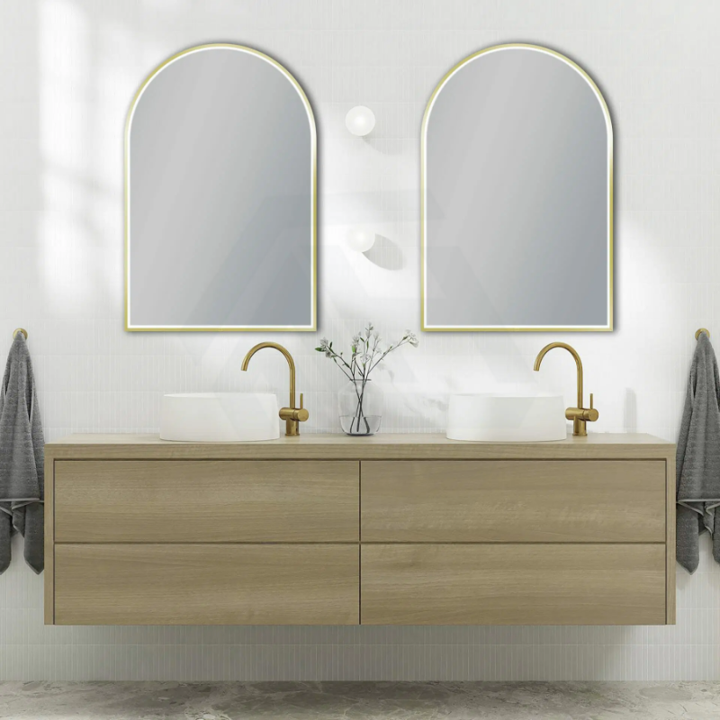 G#2(Gold) 600X900Mm Arch Led Brushed Gold Framed Mirror Touch Switch Vertical Or Horizontal Mirrors