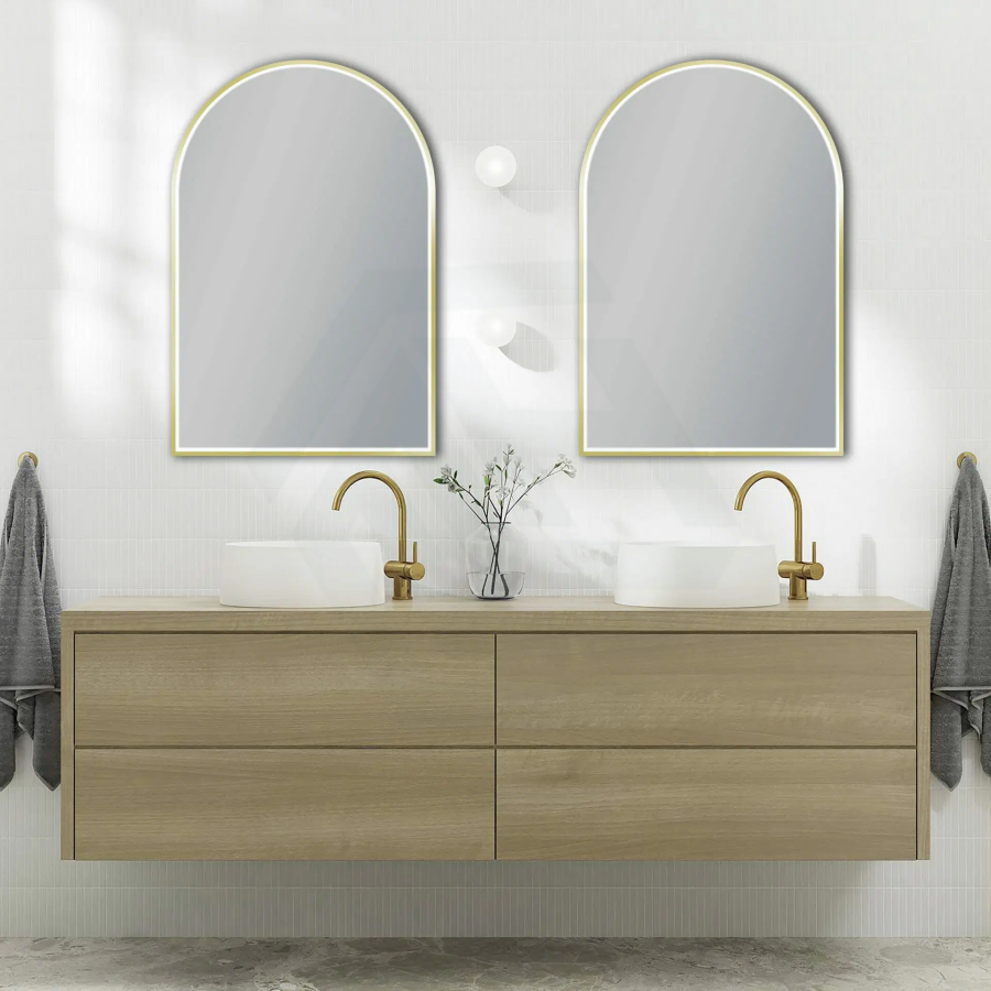 G#2(Gold) 600X900Mm Arch Led Brushed Gold Framed Mirror Touch Switch Vertical Or Horizontal Mirrors