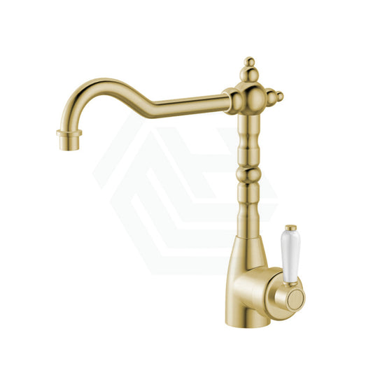 G#2(Gold) Fienza Eleanor Shepherds Crook Sink Mixer Urban Brass / Ceramic Swivel Mixers